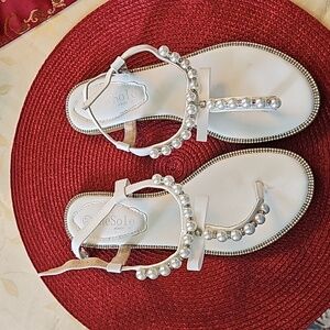 White Faux Pearl Sandals